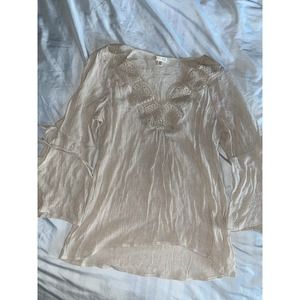 SPENSE Bone Medium Top Lace Embroidered Peasant Boho Blouse